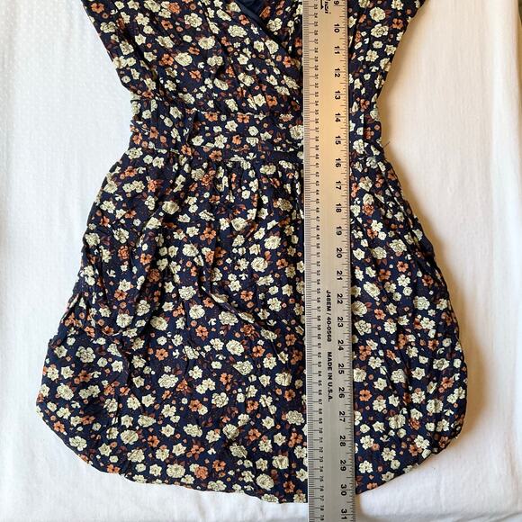 DR2 Women Mini Dress size XS ShortSleeve V-neck Pockets Floral Blue & Yellow - Picture 4 of 10
